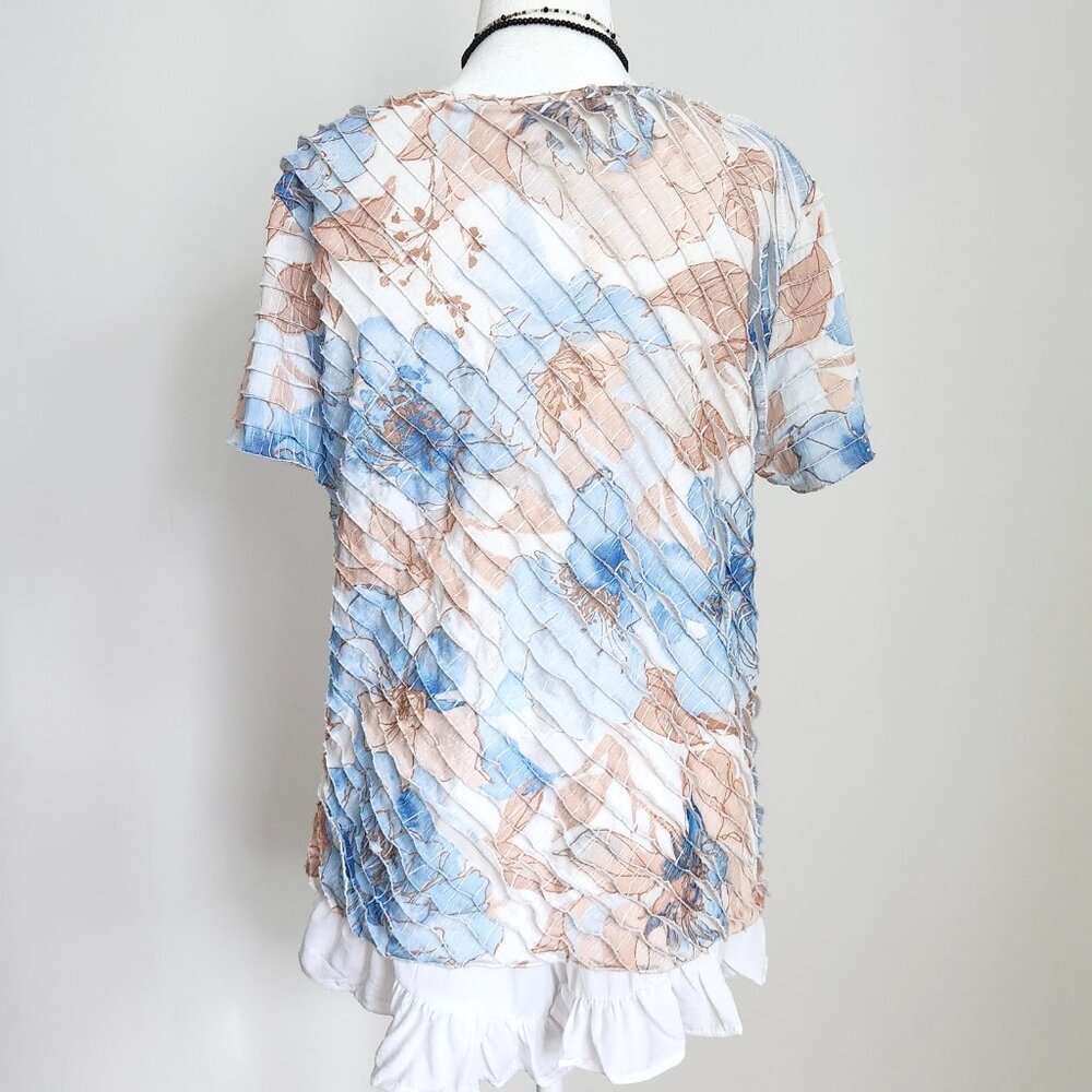Y2K Pastel Blue Crinkle Boho Top Medium Petite Floral Cottagecore Fairy Vtg 00s - Picture 2 of 10